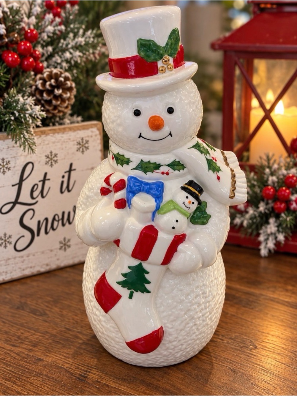 Lenox Snowman Figurine Christmas Holiday Holly Scarf Top Hat Porcelain